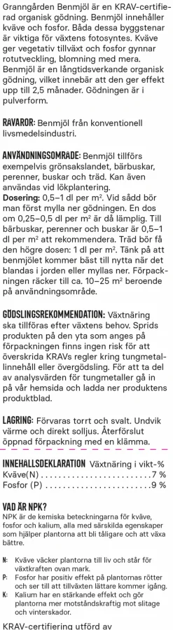 Benmjöl KRAV 1kg>Granngården Online