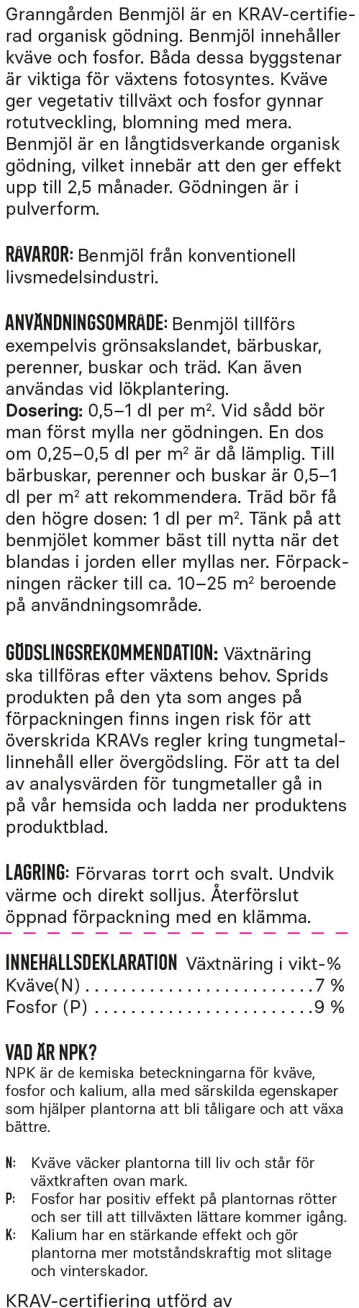 Benmjöl KRAV 1kg>Granngården Online