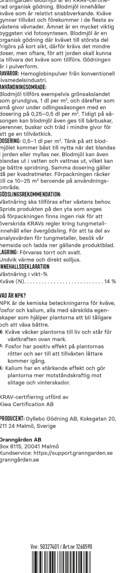 Blodmjöl KRAV 500g>Granngården New