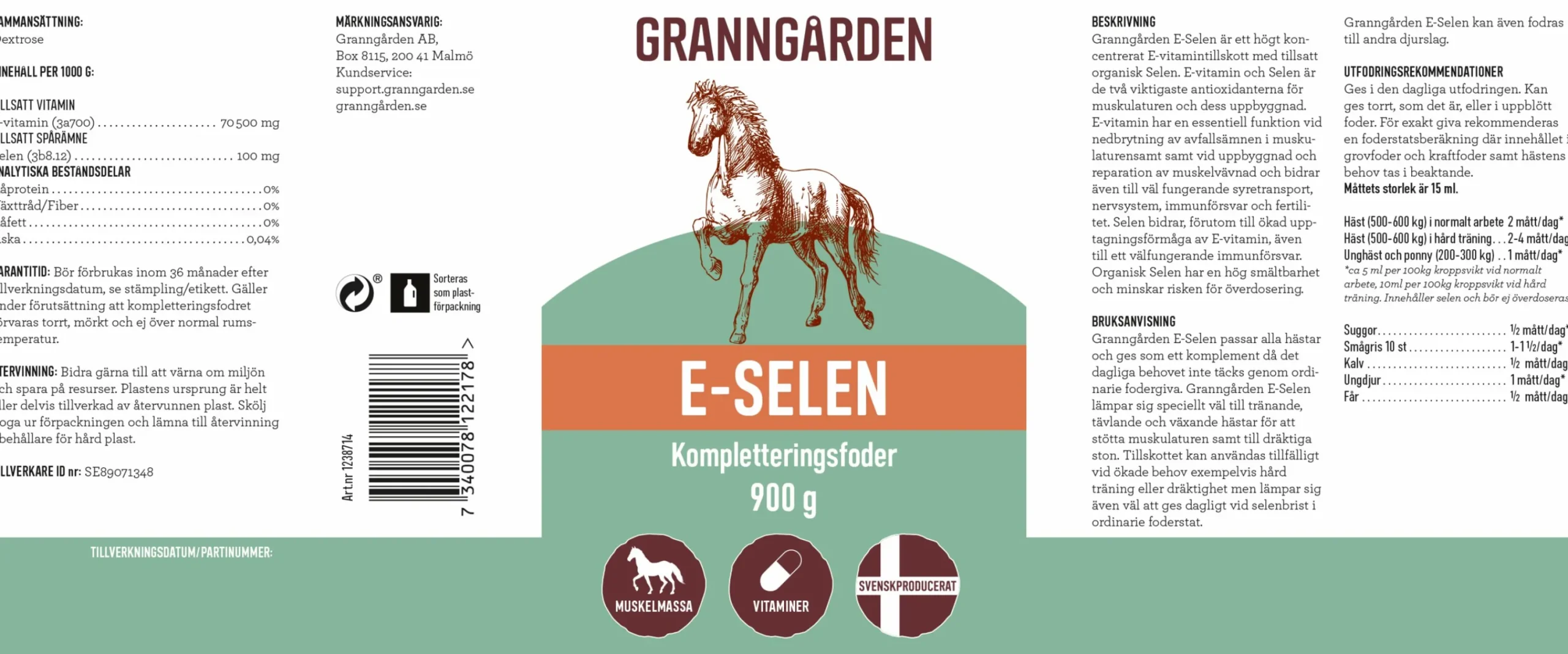 Fodertillskott E-Selen 900g>Granngården Discount