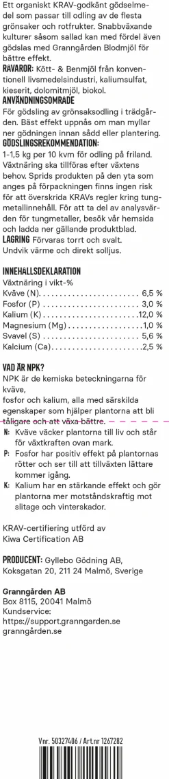 Grönsaksgödsel KRAV 900g>Granngården Discount