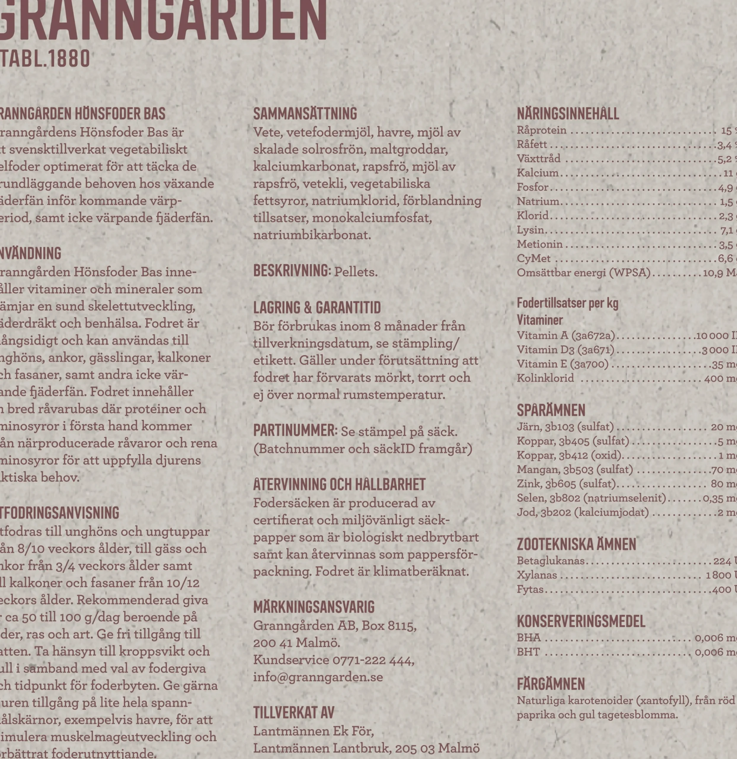 Hönsfoder Bas Pellets 20kg>Granngården Discount