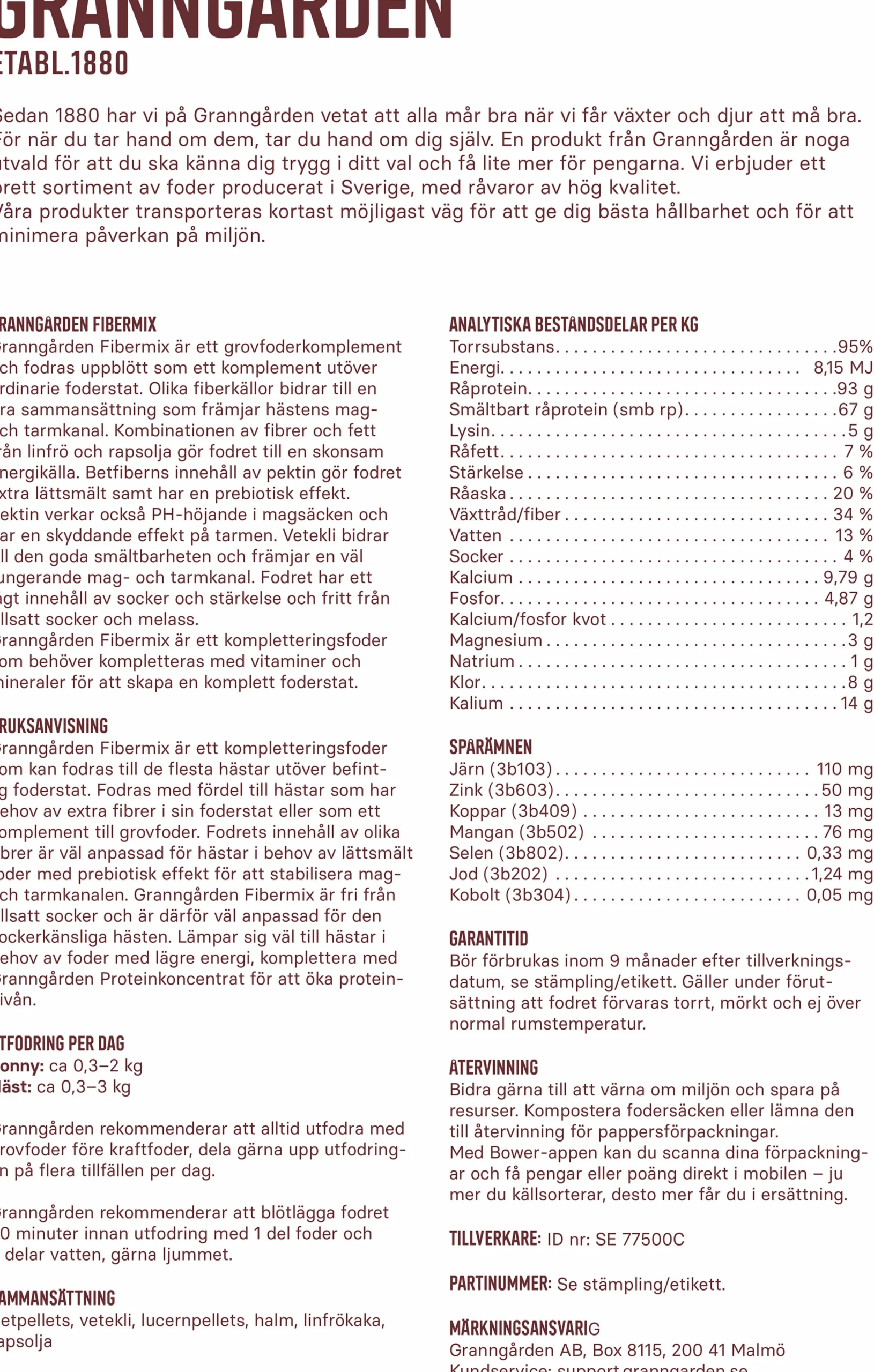 Hästfoder Fibermix 15kg>Granngården Sale