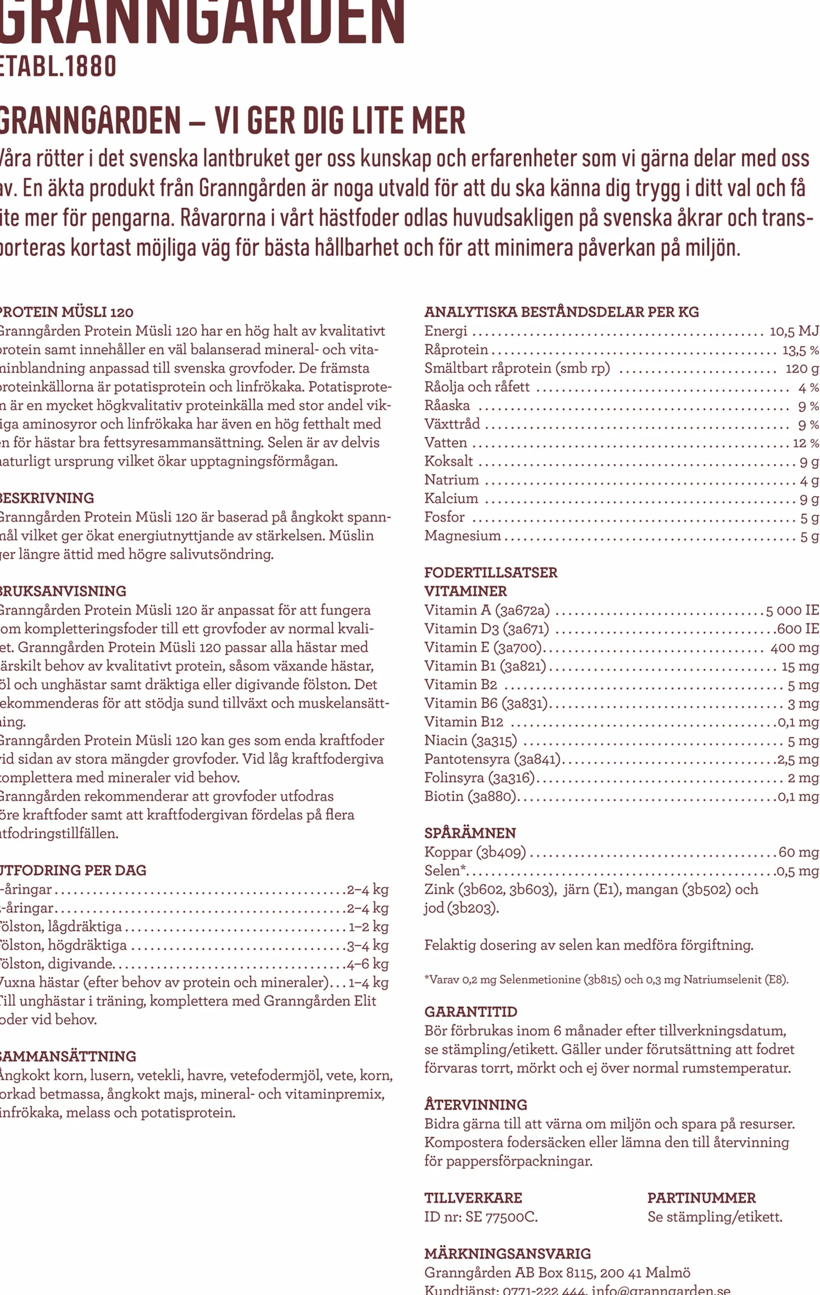 Hästfoder Protein Müsli 120 20kg>Granngården Best