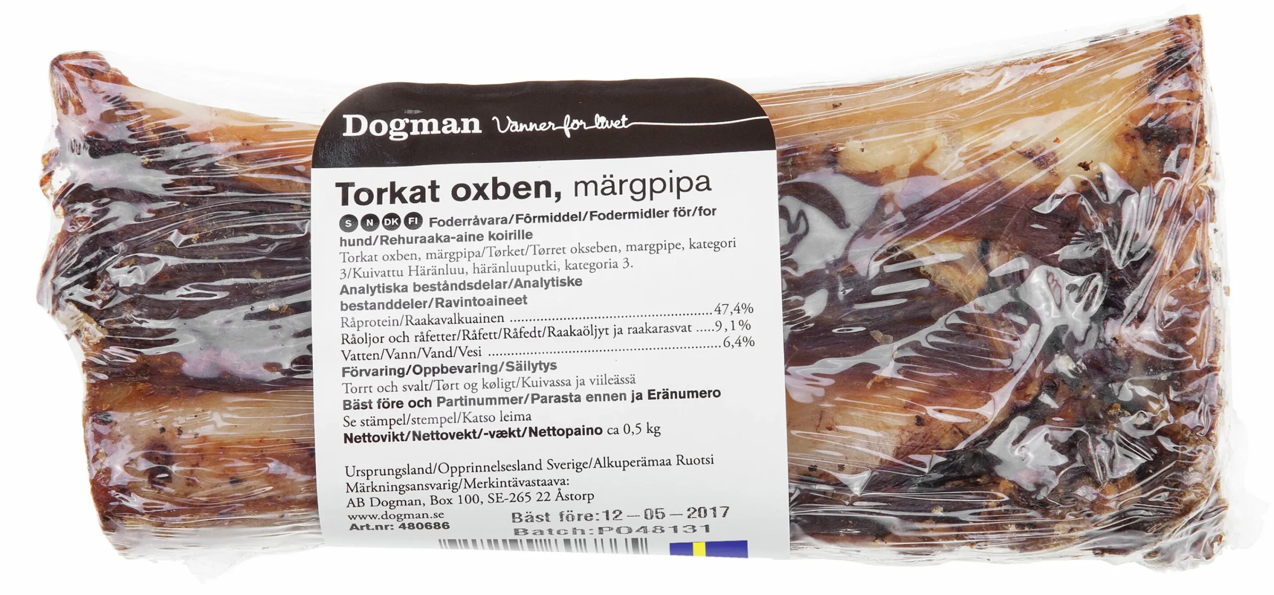 Hundtugg Torkad oxmärgpipa 500g>Dogman Best