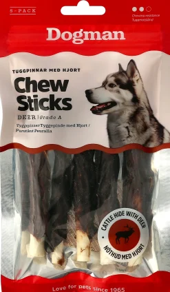 Hundtugg Tuggpinnar med Hjort S 12,5cm 5-p>Dogman Outlet