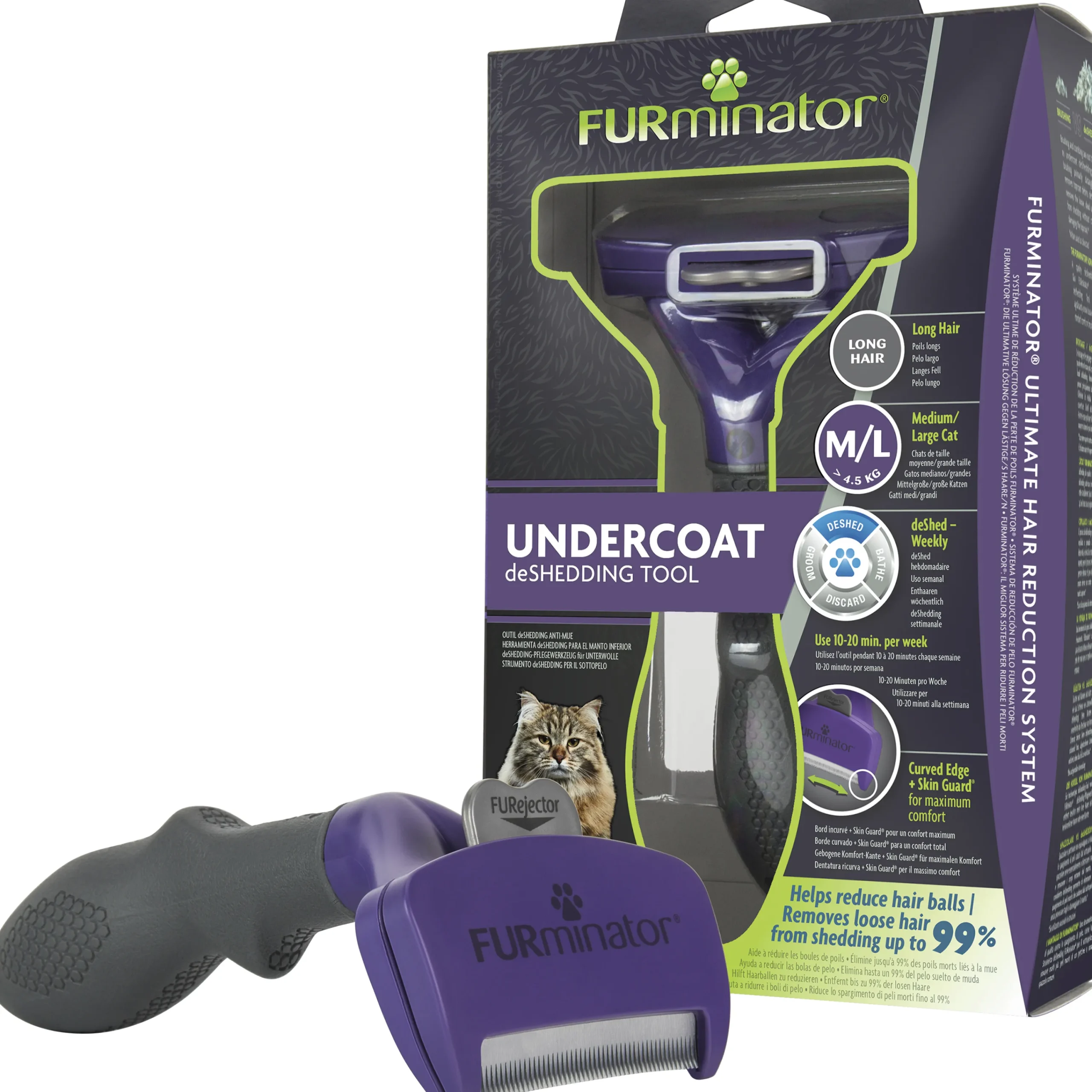 Kattborste Deshedding Underullskarda L Långt Hår>FURminator