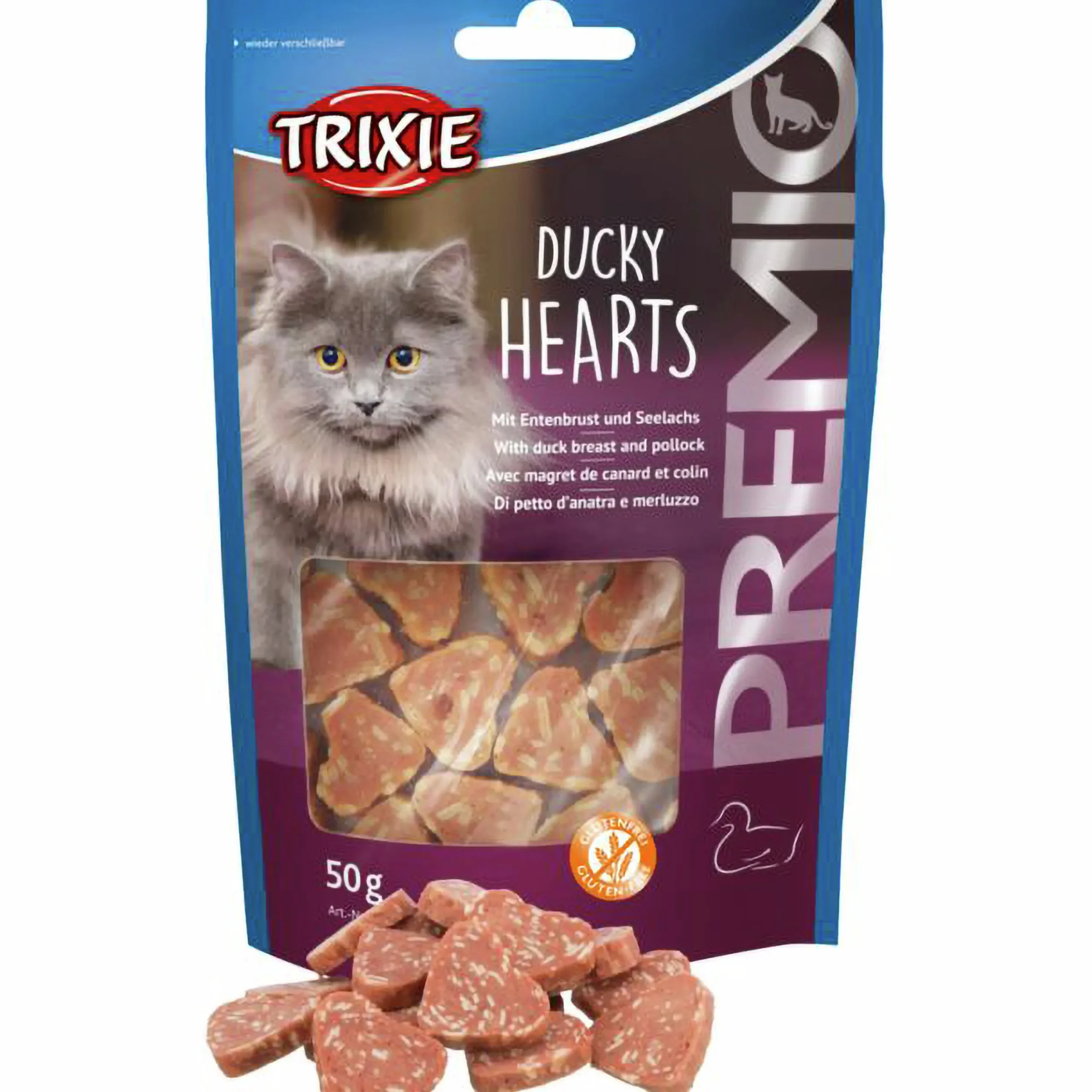 Kattgodis Premio Ducky Hearts 50g>Trixie