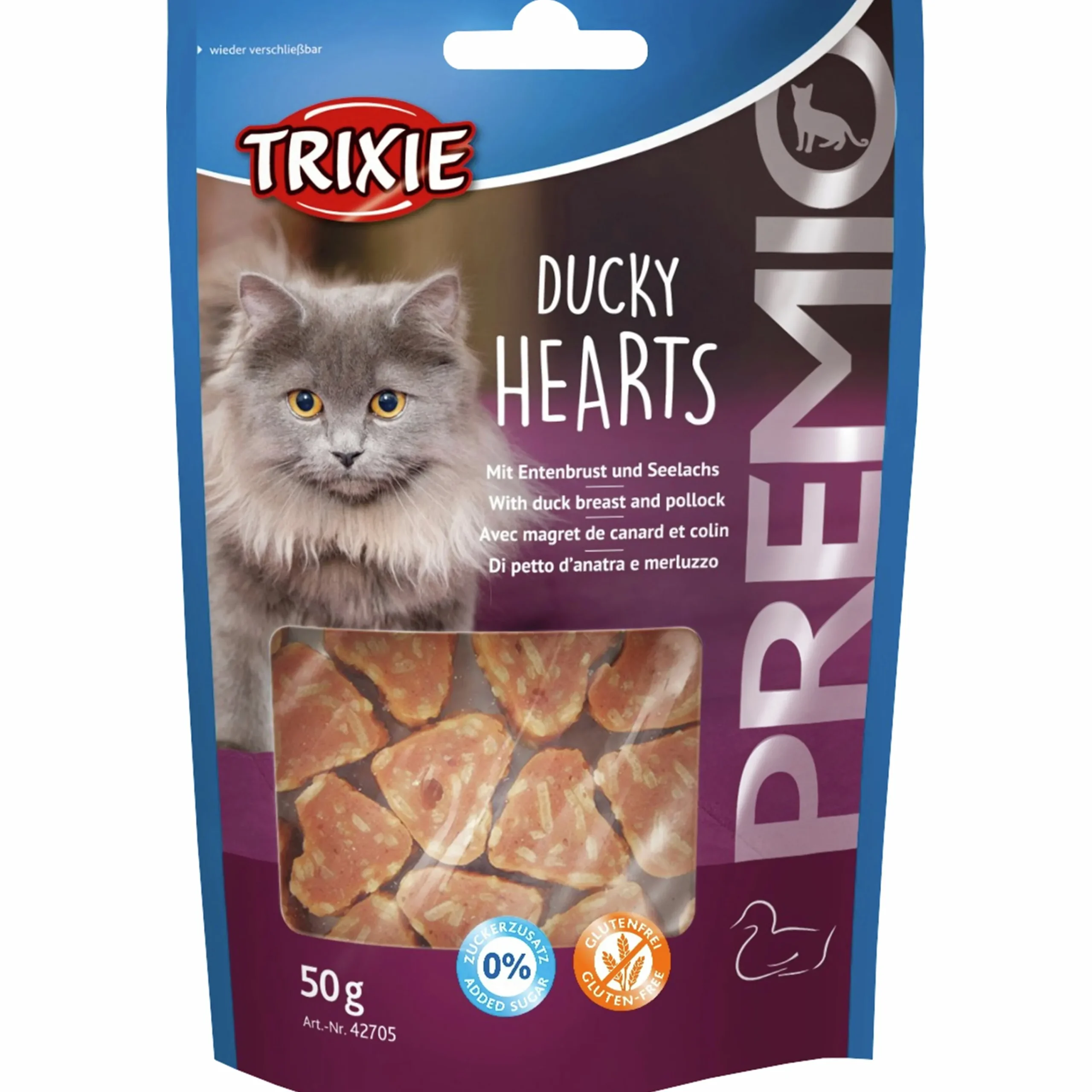 Kattgodis Premio Ducky Hearts 50g>Trixie
