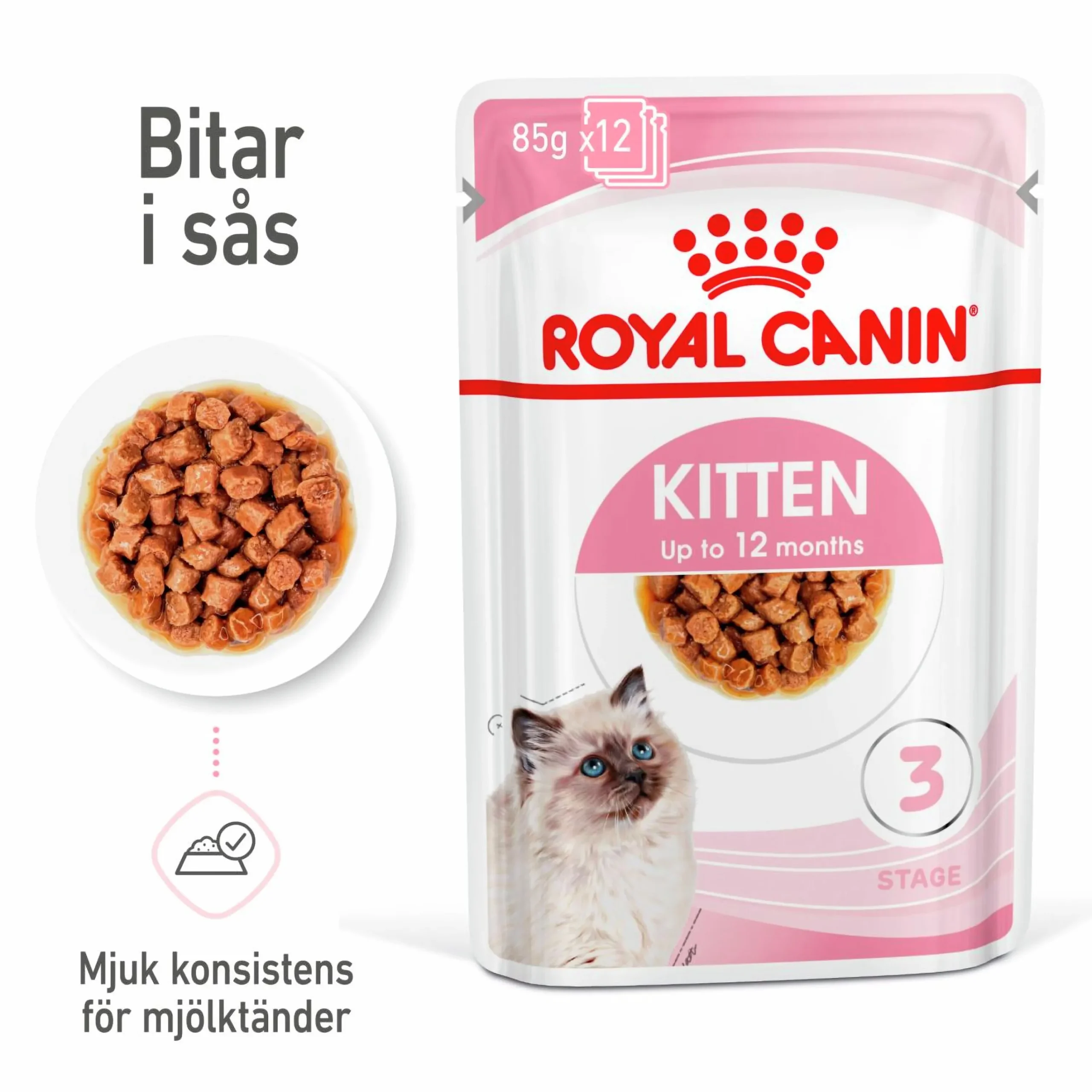 Kattmat Kitten Pouches Gravy Bitar i sås 12x85g>Royal Canin