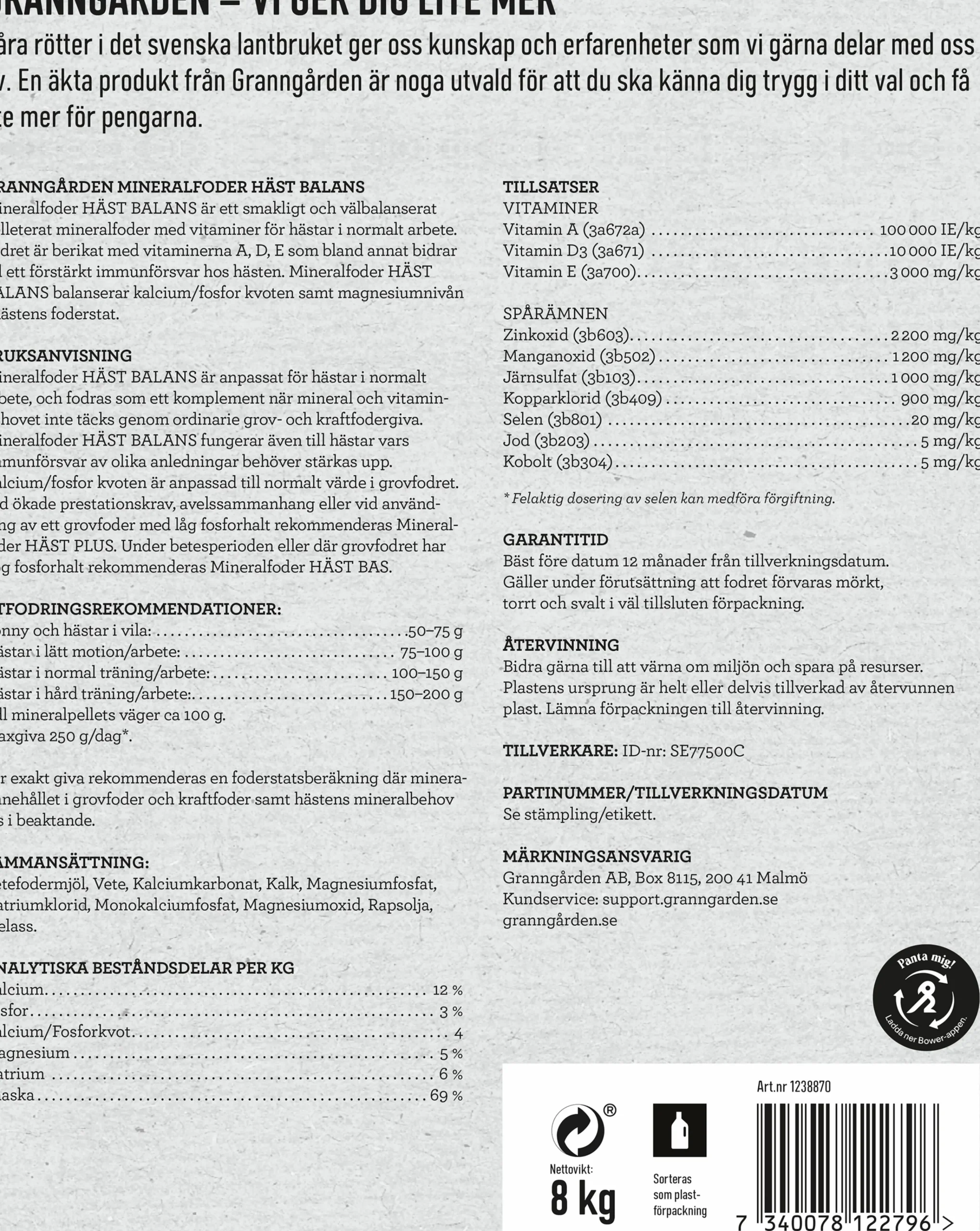 Mineralfoder Häst Balans 8kg>Granngården