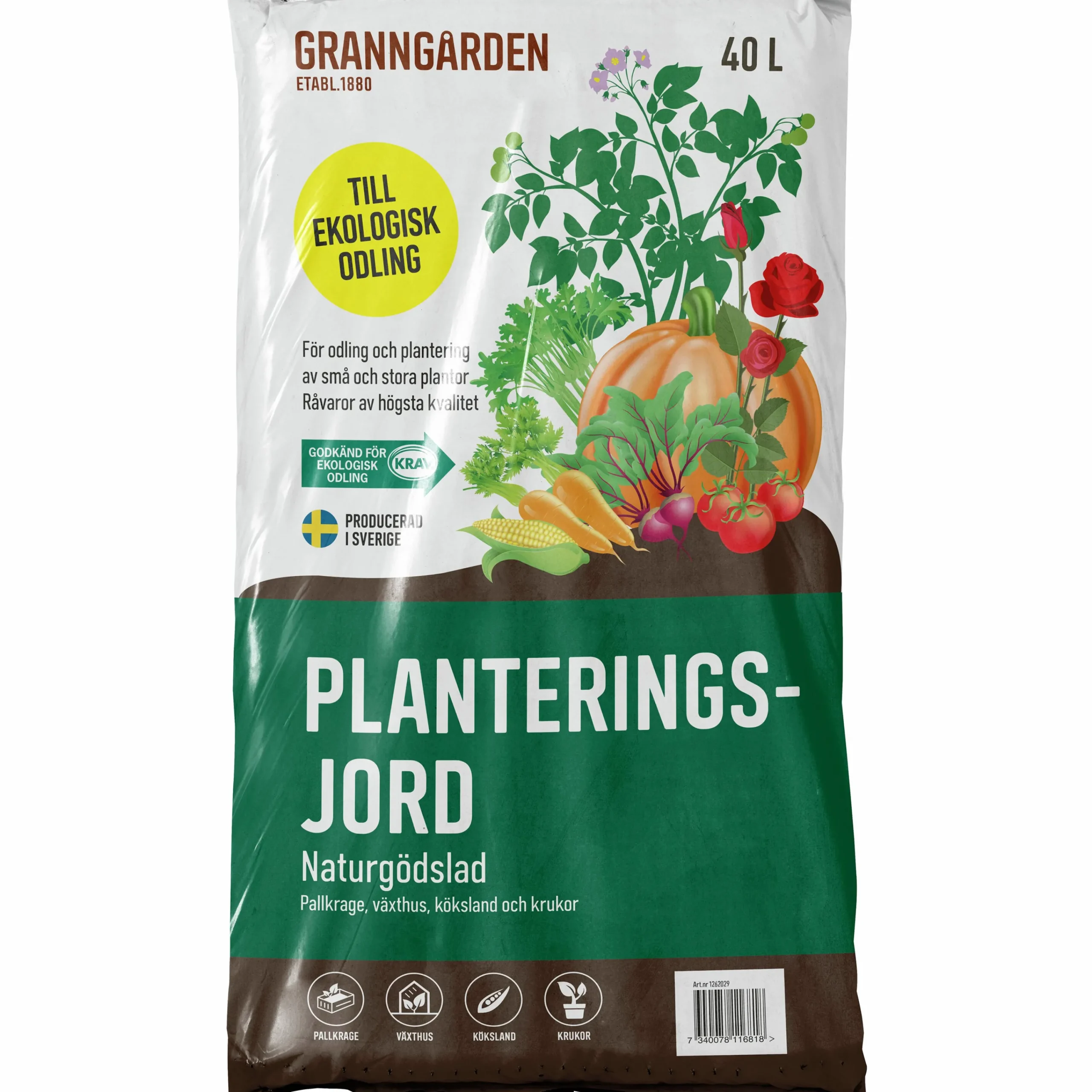 Planteringsjord Naturgödslad KRAV 40L>Granngården Discount