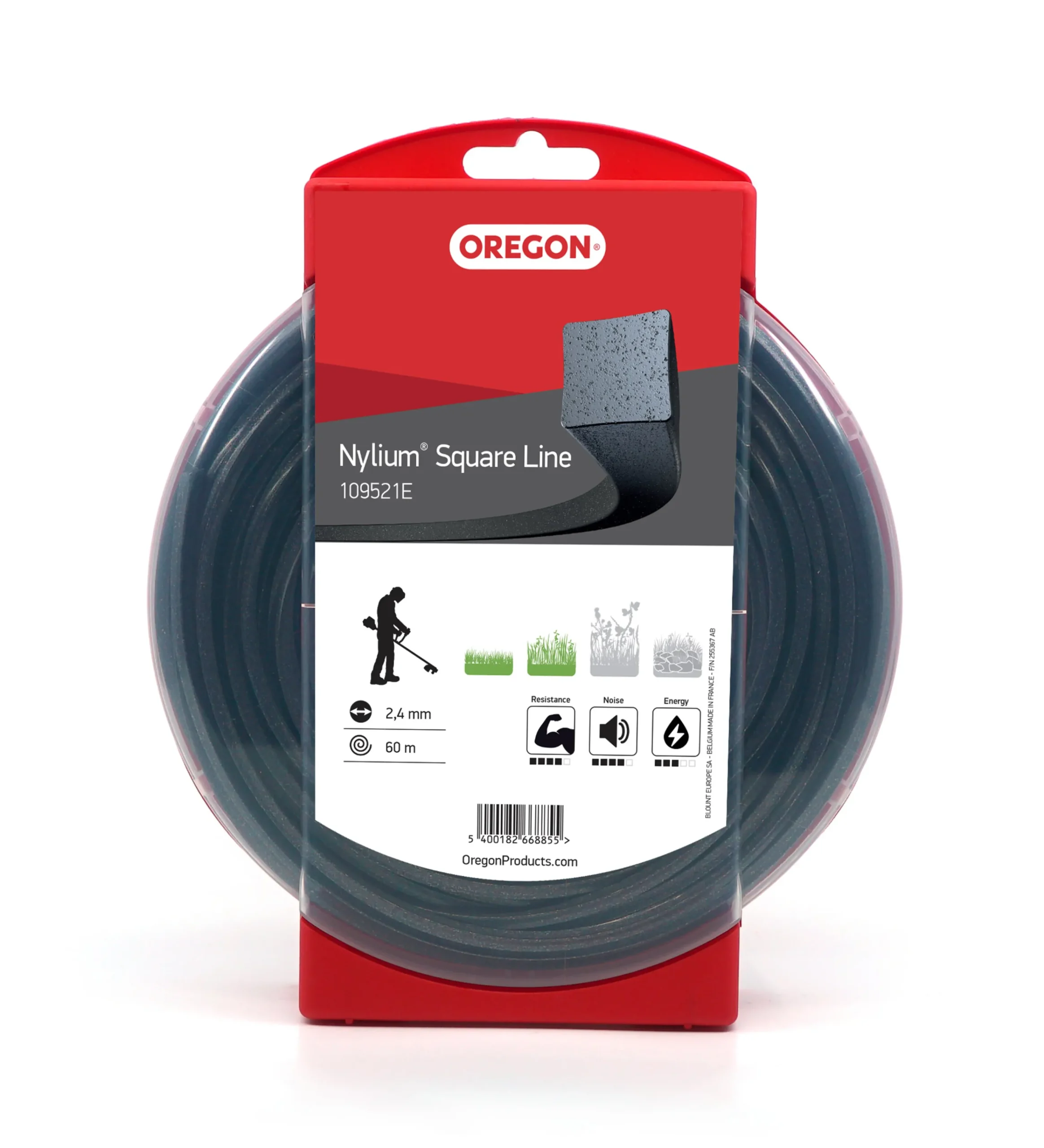 Trimmertråd Nylium Squareline Ø2,4mmx60m>Oregon Hot