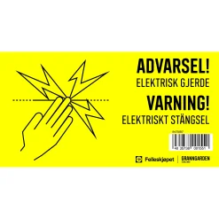 Varningsskylt 'Varning elektriskt stängsel' plast gul>Granngården Sale