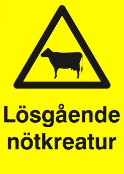 Varningsskylt 'Lösgående nötkreatur' plast gul 150x210mm>Ses and Le