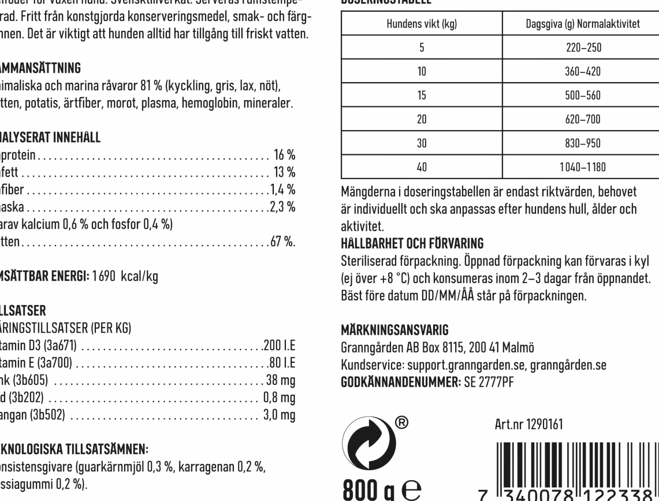 Våtfoder Köttkorv Power 800g>Granngården Best